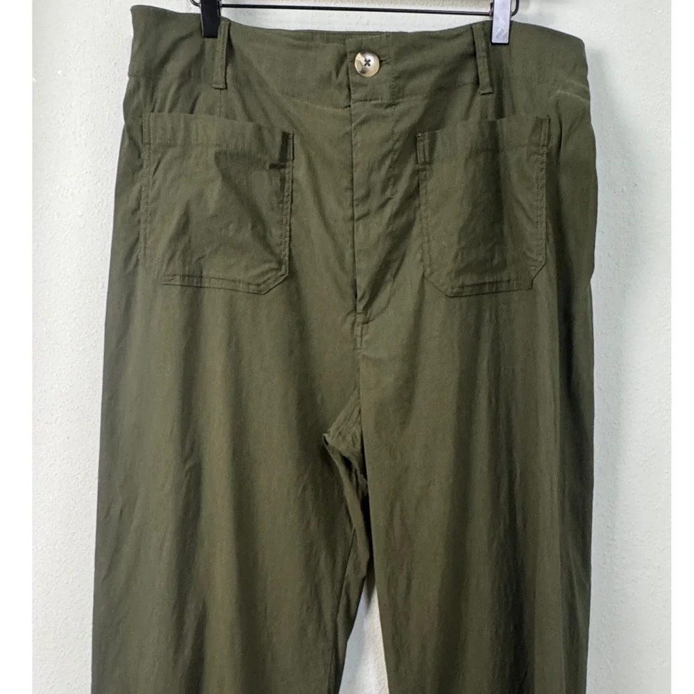 Maeve Anthropologie The Colette Wide Leg Pants Green Linen Blend Size 34T Tall - Picture 3 of 10